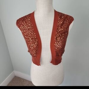 Necessary Objects by Ady Gluck 100% Silk Copper Sequin Sleeveless Vest Size S